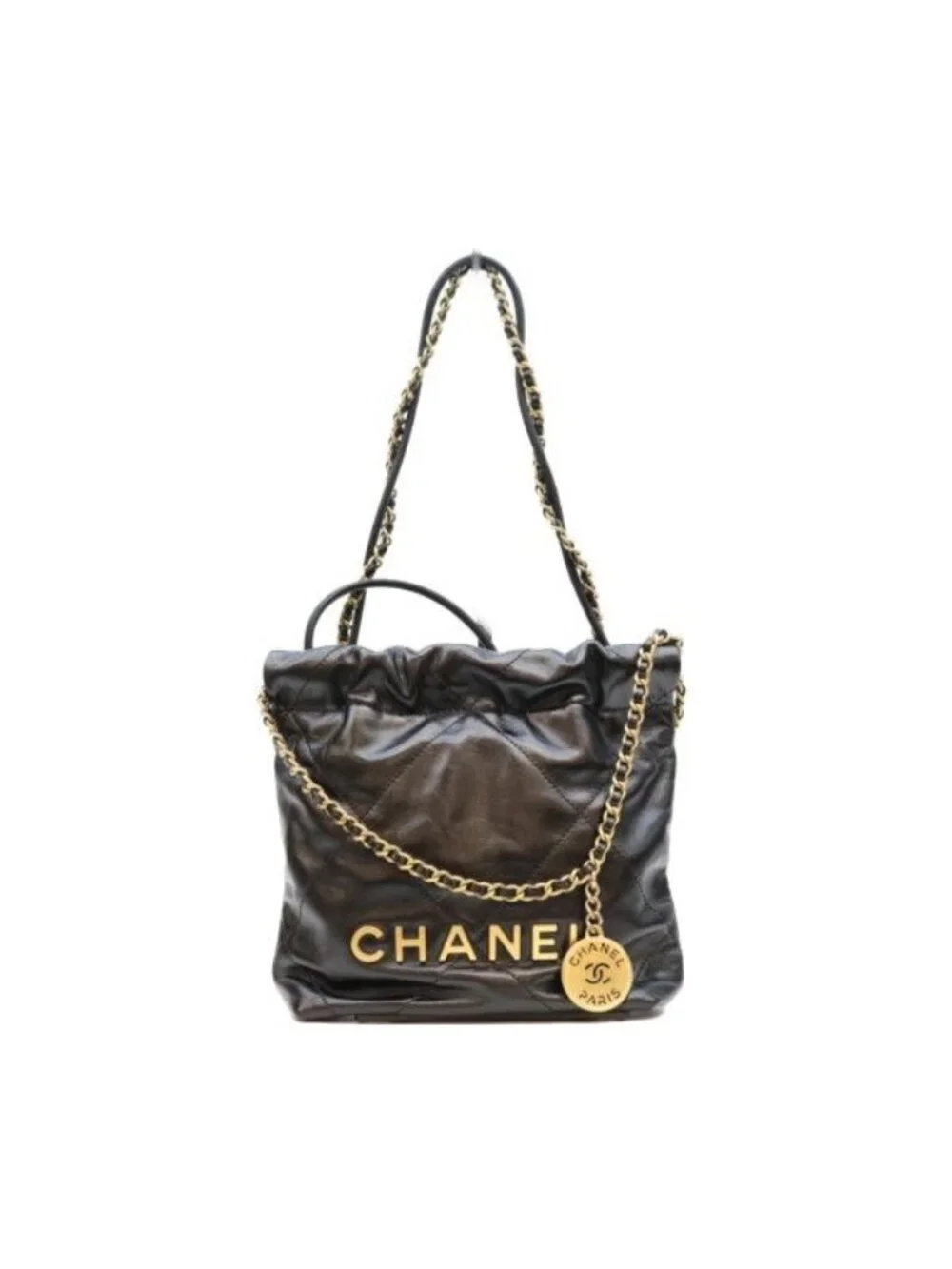 Chanel Black 22 Mini Shiny Calfskin Gold Chain